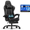 Devoko Sedia da Gaming Massaggiante con Poggiapiedi Telescopico, Sedia Gamer con Cuscino Lombare & Poggiatesta, Ergonomico Sedie da Ufficio Schienale Regolabile 90-135°, Portata 150 kg (Nero)