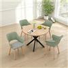 GrandCA HOME Set di Tavolo e Sedie da Pranzo, 100×100×76.5 CM Tavolo da Pranzo Rotondo, 4 Sedie da Cucina Imbottite, per Sala da Pranzo, Soggiorno, Cucina (Venature del Legno Chiare + Verde)