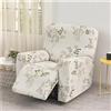 FANSU Copripoltrona Relax Reclinabile Elasticizzato, 1 Posto Elegante Fiori Copripoltrona Reclinabile Elettrica Coprisedile con Tasche, Universale Fodere per Poltrona Relax (Crema)