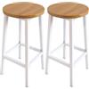 Box and beyond - Set di 2 sgabelli da bar senza schienale - Altezza 65 x 32 cm - Sgabello nero e legno scuro - Poggiapiedi - Cucina, Bar, Sala da pranzo - Sedile alto (bianco)