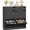 IRONCK Scarpiera Salvaspazio Slim con 4 Ante a Ribalta, Scarpiera Ingresso e 2 cassetti, Porta Scarpe Moderna con Ripiani Regolabili, Scarpiera Legno Corridoio, per 18 Paia, 100x23.5x98cm (nero)