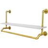 WooDerson Asta appendiabiti a parete dorata, 100 x 25 x 50 cm, portata 22 kg, per parete, stile industriale vintage, salvaspazio, per corridoio, ingresso, camera da letto, ecc