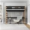 N-wood N01 Letto a Soppalco 100x200 cm, 100% Legno rovere massello, Lettino per bambini e adulti, Scala universale: destra o sinistra, Struttura inclusa, Bordi arrotondati, Quercia nera