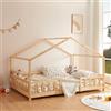 [en.casa] Letto per Cameretta a Forma di Casetta con Barriera di Protezione Letto Piazza e Mezza Montessori per Bambini Struttura in Legno di Pino 120 x 200 cm Naturale