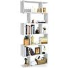 COSTWAY Scaffale a 6 Ripiani, Libreria a Forma di S, Libreria Scaffale da Terra in Legno, Divisorio per Soggiorno, Camera da Letto, Ufficio, 80 x 23 x 192 cm(Bianco)