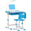 HOMCOM Banco Scuola con Sedia per Bambini 6-12 Anni Altezza Regolabile, Piano Inclinabile a 45° e Lampada LED, Acciaio e MDF, Blu