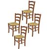t m c s Tommychairs - Set 4 sedie modello Venice per cucina bar e sala da pranzo, robusta struttura in legno di faggio color noce chiaro e seduta in paglia