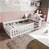 Trdlpyn Letto per Bambini 90 x 200 con Vano Portaoggetti e Porta di Sicurezza, Montessori Letto a Terra con Rete a doghe, Struttura letto in Legno Massiccio, letto a forma di casa per Bambini, Bianco