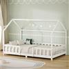 ML DESIGN modern living ML-Design Letto a Casetta per Bambini 120x200 cm Una Piazza e Mezza con Protezione Anticaduta, Tetto e Rete a Doghe, Bianco, Letto Montessori a Terra in Legno Massello di Pino, per Cameretta