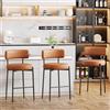 Ckaff Set di 3 Sgabelli da Bar, Sgabelli da Bar Alti in PU Pelle, Sedie da Cucina con Schienale e Poggiapiedi, Seduta alta 63,5cm per Bar, Caffè, Penisola della Cucina, Marrone