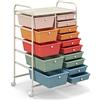 GYMAX Carrello Portaoggetti con 15 Cassetti Staccabilea, Carrellino Salvaspazio con Ruote, per Uffici, Parrucchieri, Studio, Soggiorno, 62,5 x 37 x 87 cm (MULTICOLORE CHIARO)