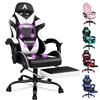 ALFORDSON Sedia Gaming Massaggiante, Sedia Professionale Gamer con Poggiatesta e Cuscino Lombare, Ergonomico Poltrona da Ufficio Schienale Regolabile 90-150°, Portata 180 kg, Similpelle(Bianca)