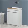 Inbagno Mobile Lavatoio 61X50 Cm Con Vasca In Ceramica, Struttura In Legno Nobilitato Bianco Opaco Con Due Ante Apribili A Gola, Già Montato Con Kit Di Scarico Incluso