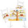 Leomark - Tavolo e sedie per bambini in legno bianco, set ergonomico e sicuro, tavolo per giochi e disegno, mobili per cameretta, idea regalo pratica, gufi