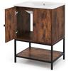 GIANTEX Mobile lavabo con lavello in ceramica, armadietto da bagno con 2 ante e ripiano, 61 x 46,5 x 87 cm, mobiletto per bagno