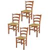 t m c s Tommychairs - Set 4 sedie modello Venice per cucina bar e sala da pranzo, robusta struttura in legno di faggio color ciliegio e seduta in paglia