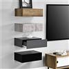 [en.casa] Set di 4 Comodini Sospesi Mensole da Parete con Cassetto Mobiletti Salvaspazio in 4 Colori Diversi 46x30x15 cm Effetto Legno/Effetto Cemento/Grigio Scuro/Nero Lucido