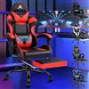 ALFORDSON Sedia Gaming Massaggiante, Sedia Professionale Gamer con Cuscino Lombare & Poggiatesta, Poltrona Ergonomica da Ufficio con Poggiapiedi, Regolabile 90-150°, Portata 180 kg, Similpelle(Rossa)