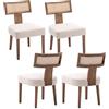 chairus 4 PZ Sedie Cucina in Lino con Schienale in Rattan, Legno Naturale