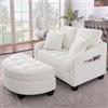 HYSZ Divano letto 2 in 1, con sgabello, in tessuto traspirante e legno di eucalipto, salvaspazio, per soggiorno, camera da letto e studio (beige)