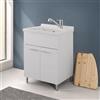 Inbagno Mobile Lavatoio 60x50 Cm Rovere Bianco Moon Con Vasca In Ceramica Dolomite, Struttura Già Montata In Legno Nobilitato Con 2 Ante E Maniglie Cromo
