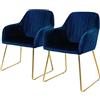 ML DESIGN modern living ML-Design Set di 2 Sedie per Sala da Pranzo in Velluto Blu Sedia da Soggiorno con Schienale e Braccioli Sedia da Cucina con Gambe Dorate Poltroncine con Struttura in Metallo Poltrona Ergonomica