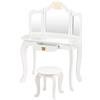 RELAX4LIFE Tavolo Toeletta Trucco per Bambini, Set Mobile 2 in 1 Scrivania con Cassetto e Sgabello, Specchio a 3 Lati Smontabile, Sicurezza Anti Ribaltamento, 79,7 x 42,2 x 106,2 cm (Bianco)