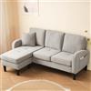 TIZZ Divano angolare a forma di L con chaise longue - Divano a 3 posti, 166 x 118 x 77 cm, tessuto in lino di cotone traspirante, gambe in plastica, design modulare, ideale per soggiorno, appartamenti