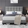 Yaheetech Letto Imbottito 160 x 200 cm con Testiera Quadrata Altezza Regolabile Doghe in Legno Grigio Chiaro