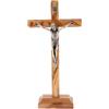 SHALOM - Crocifisso in Legno D'ulivo E Corpo in Metallo con Base. Altezza 23 Cm