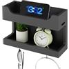 NiHome Organizer da parete in legno per comodino, doppio vassoio, mensola portaoggetti da parete con ganci magnetici, per camera da letto, dormitorio, supporto da parete per telefono, occhiali,