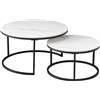 HJhomeheart Set di 2 Tavolini da Caffè Impilabili in Marmo con Piano in Marmo Bianco e Struttura in Metallo Nero, Tavolino Rotondo Moderno da Soggiorno - 80 x 80 x 45 cm
