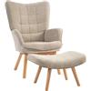 HOMCOM Poltrona con Poggiapiedi Coordinato Stile Contemporaneo, Poltroncina da Salotto in Tessuto Effetto Velluto con Gambe in Legno di Faggio per Salotto e Soggiorno, 72x80x101 cm, Marrone Chiaro