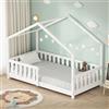 ML DESIGN modern living ML-Design Letto a Casetta per Bambini 80x160 cm Bianco in Legno Massello di Pino con Sponda di Sicurezza Rete a Doghe e Tetto, Lettino Montessori Basso da Terra per Bambine, Arredamento Cameretta