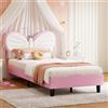 TIMORWTF Letto per bambini 90 x 200 cm, letto da principessa per bambine con luci LED, testiera regolabile, telaio imbottito con rete a doghe, per bambini e adulti, velluto, rosa