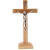 SHALOM - Crocifisso in Legno D'ulivo E Corpo in Metallo con Base. Altezza 18,5 Cm