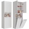 BDW Armadietto da bagno, 2 cesti per biancheria, 2 porte, 174 x 60 x 30 cm, mobiletto alto, mobile da bagno, mensola da bagno (bianco lucido)