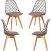 Regalos Miguel Set di 4 sedie Mima Taupe, per sala da pranzo e cucina, stile nordico, struttura in polipropilene, seduta imbottita in similpelle e gambe in legno di faggio