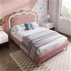 Merax Lettino imbottito 90 x 200 cm, letto singolo con rete a doghe e testiera regolabile, grazioso letto per ragazzi con testiera a LED a forma di sbuff, letto imbottito in velluto, senza materasso,