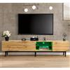 Rtopsu Mobile TV, Tavolo TV Basso con LED per TV Fino a 85 Pollici, Scaffale TV con 3 Ante e Cassetti Contenitore per Soggiorno Sala da Pranzo Camera da Letto, 175x31x41 cm, Legno, Natura