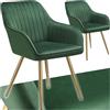 tectake® Sedie da Pranzo Effetto Velluto Trapuntato, Elegante, Imbottitura Schiuma Alta Densità, Gambe in Acciaio, Montaggio Semplice - Verde Scuro/Oro, 2 Sedie