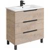 Arreditaly Mobile Bagno A Terra Con 3 Cassettoni Soft Close E Lavabo In Ceramica Monoforo Con Troppopieno Incluso Mobiletto Design Moderno Ed Elegante Salvaspazio 80 x 45 x 86 Cm (Rovere)