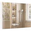 COSTWAY Specchio Bagno Contenitore, Mobiletto Salvaspazio da Parete con 3 Ante e 6 Scomparti, Superficie Effetto Legno e Struttura in Legno Robusta per Bagno e Soggiorno, 87 x 65 x 12,5 cm