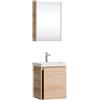 Planetmöbel Lavabo con mobile sottolavabo 50 cm incl. armadio a specchio 50 cm, set di mobili da bagno con lavabo, sospeso, rovere sonoma