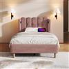 Shye Letto imbottito singolo con funzione di ricarica USB di tipo C, struttura del letto con rete a doghe, letto imbottito in rosa, telaio letto per ragazzi in velluto, 90 x 200 cm