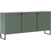 Arreditaly Madia Soggiorno Credenza 3 Ante Con Ripiani Interni Piedini Neri Mobile Sala Da Pranzo Soggiorno Zona Living Design Moderno 184 x 86 x 40 Cm Colore Verde E Rovere