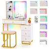 RELAX4LIFE Toeletta da Trucco con Luci LED, Tavolo da Trucco con Specchio, Set di Postazione Trucco con Porta USB/Type-C/Ricarica Wireless, per Camera da Letto, 80x40x137 cm (Bianco)