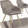 tectake® Sedie da Pranzo Effetto Velluto Trapuntato, Elegante, Imbottitura Schiuma Alta Densità, Gambe in Acciaio, Montaggio Semplice - Tortora/Oro, 2 Sedie