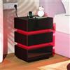 PIPIPOXER Comodino con Stazione di Ricarica, Tavolino con 3 Cassetti, 2 Prese CA & USB, Luce LED Alta Lucentezza, 45x35x61cm, Nero