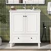 Moimhear 76x46x87cm Mobile bagno, lavabo, gambe in legno massello, completamente laccato, resistente all'umidità e all'acqua, lavabo in ceramica integrato (Bianco)